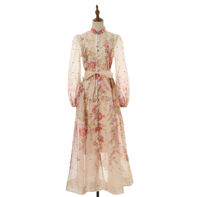 Women's Design Positioning Flower Diamond Long Wing Dress