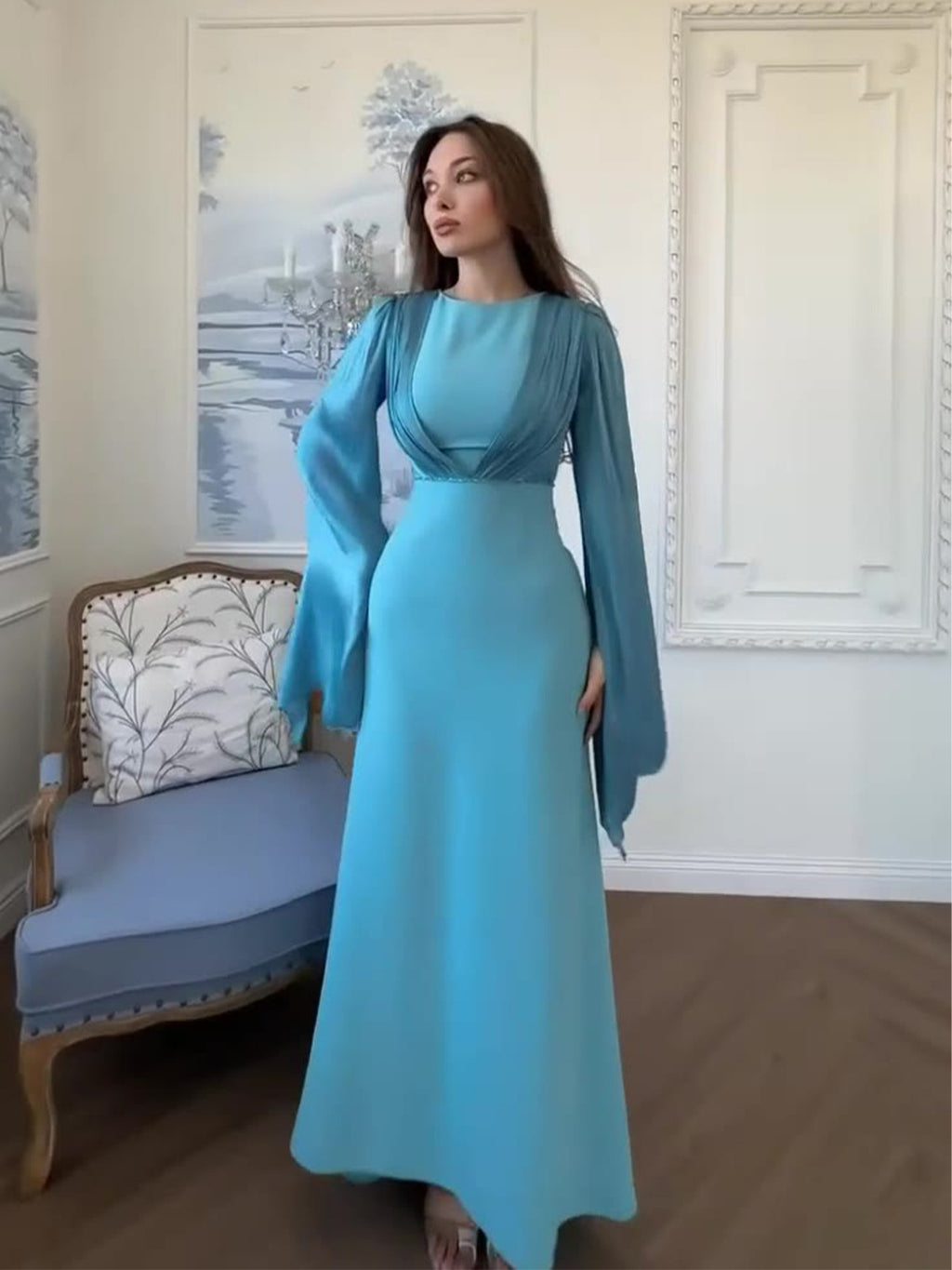 Women's Elegant Graceful Long Sleeve Soft Light Dress