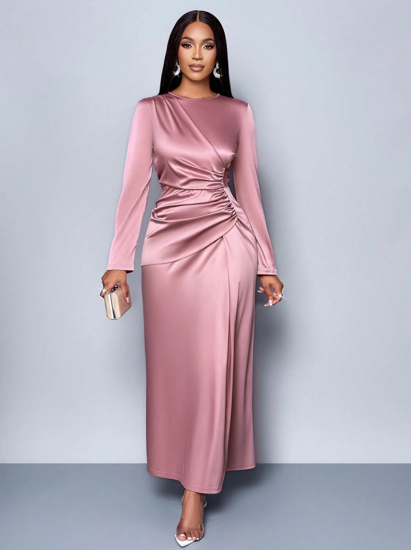 Solid Color High-grade Satin Fashion Elegant Dress