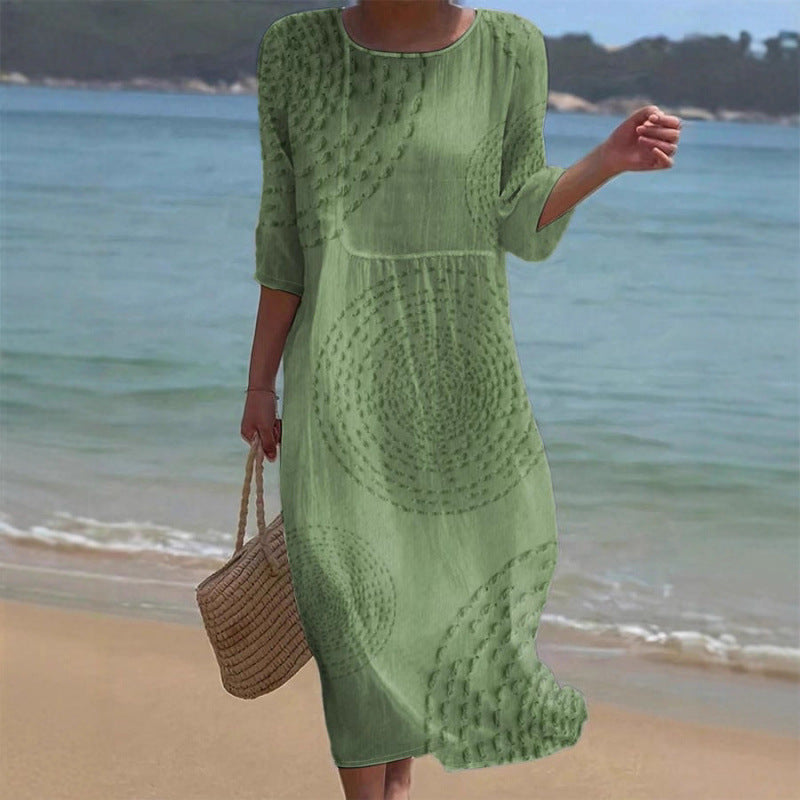 Women's Summer Loose Round Neck Fashion Long-sleeved Dress