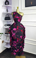 Women's Sleeveless Diagonal Collar Printed Tied Lotus Dress