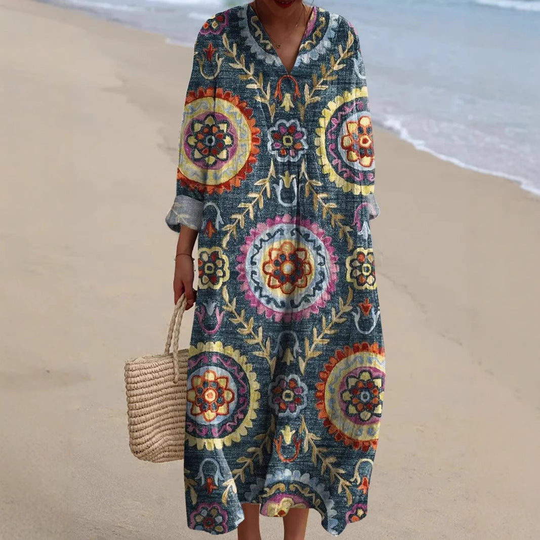 Women's Long Sleeve Shirt Casual Floral Print Dress