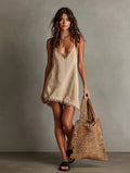 Women's Beach Vacation Minimalist Linen Blended Strapless Dress