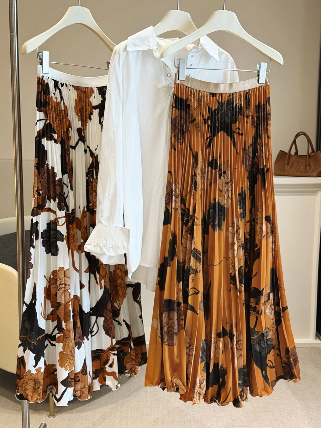 Women's Vintage Printed Pleated Commute A- Line Large Hem Skirt