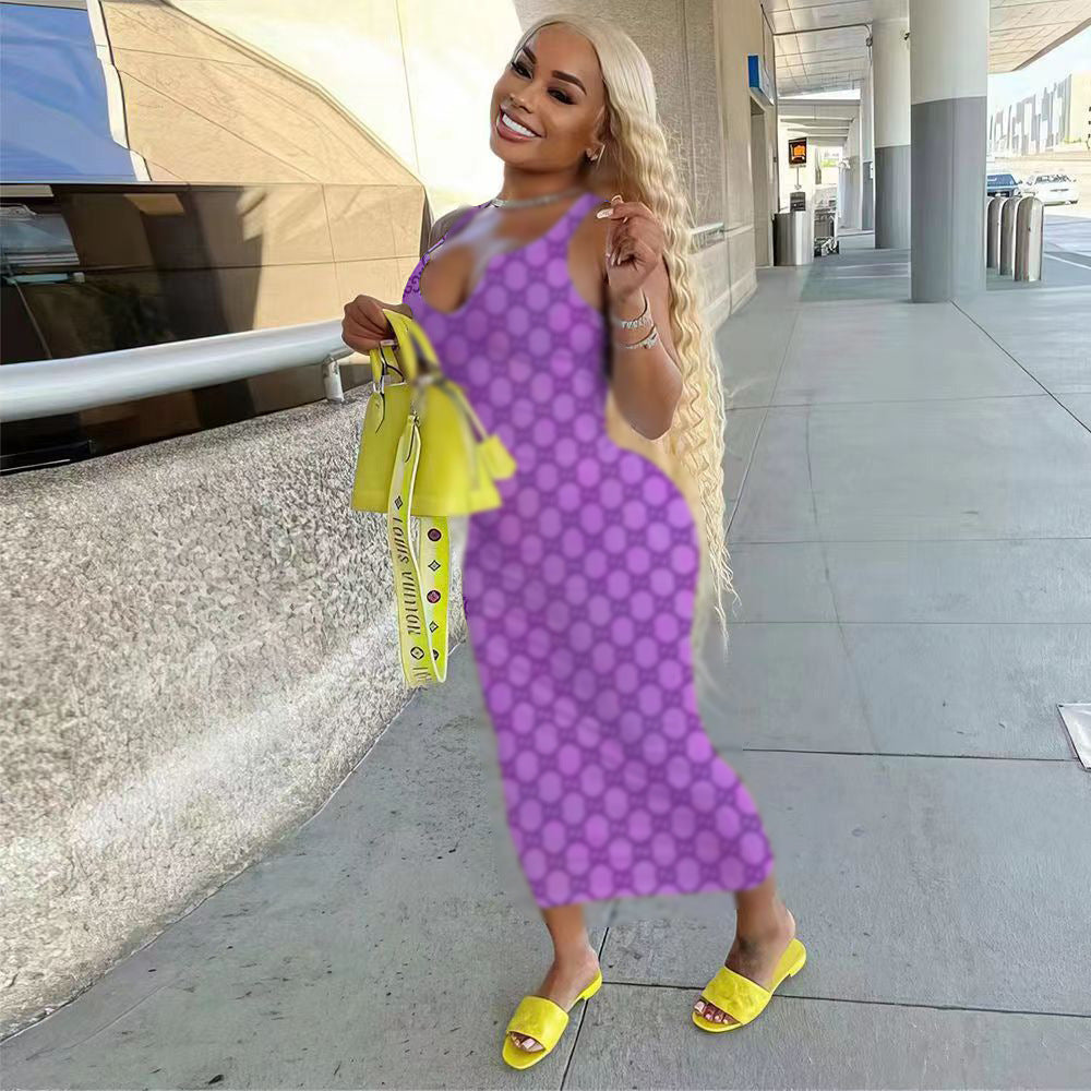 Women's Fashion Gradient Printing Small Sunken Stripe Dress