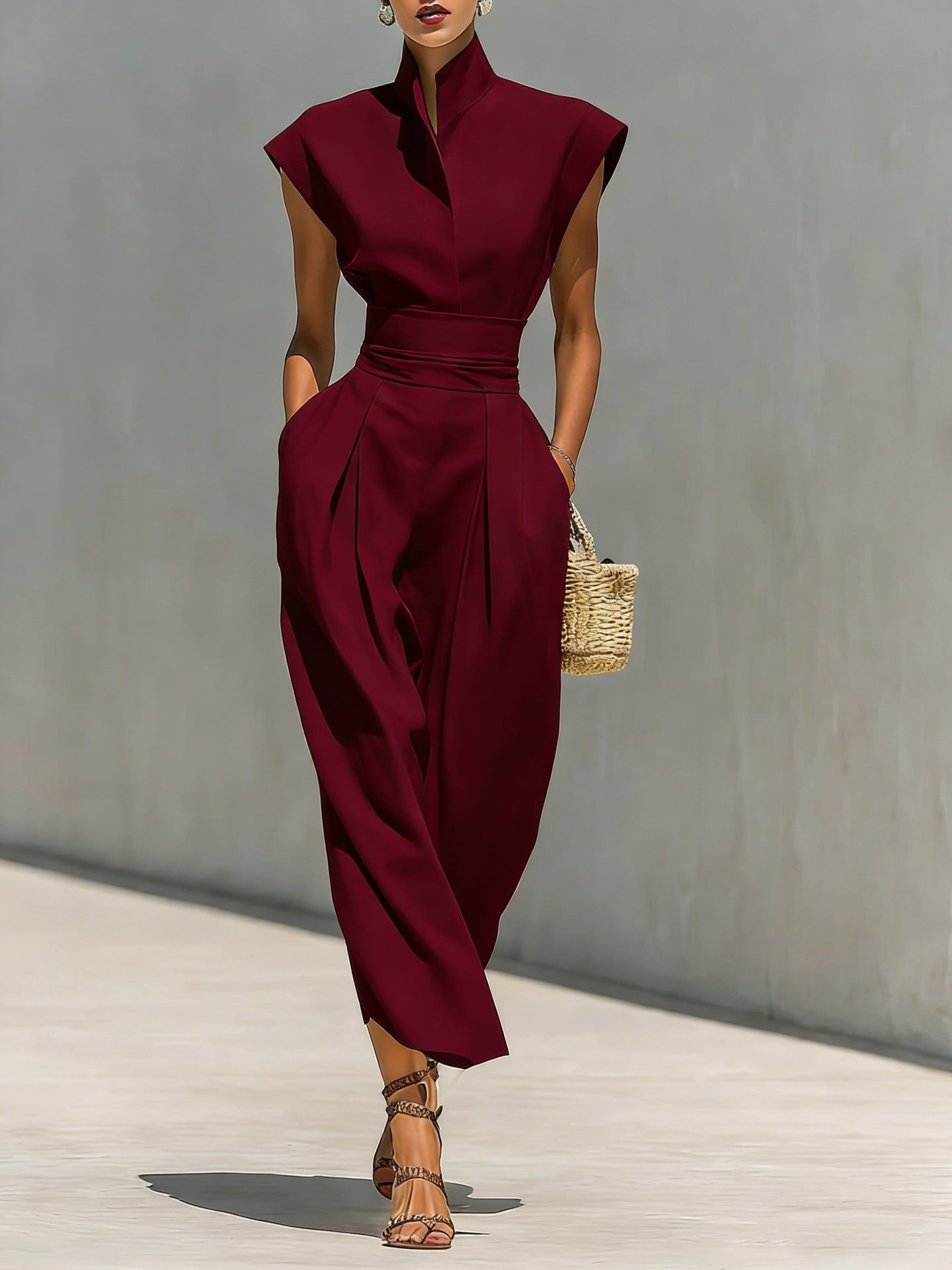 Women's Elegant High Waist Long Collar Loose Dress
