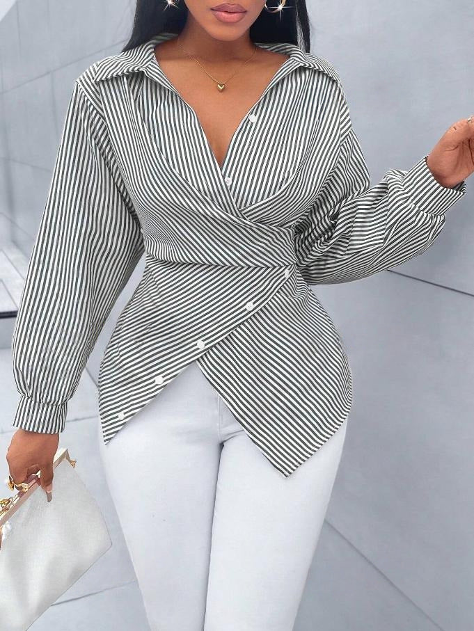 Women's Sexy Striped Long Sleeve Shirt Blouse