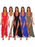 Women's Long Deep V Split Bandage Nightclub Dress