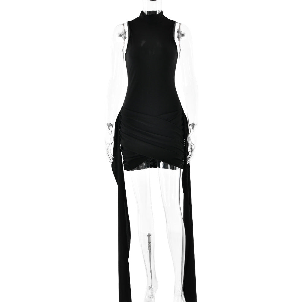 Spring Sexy Temperament Solid Color Round Neck Sleeveless Dress