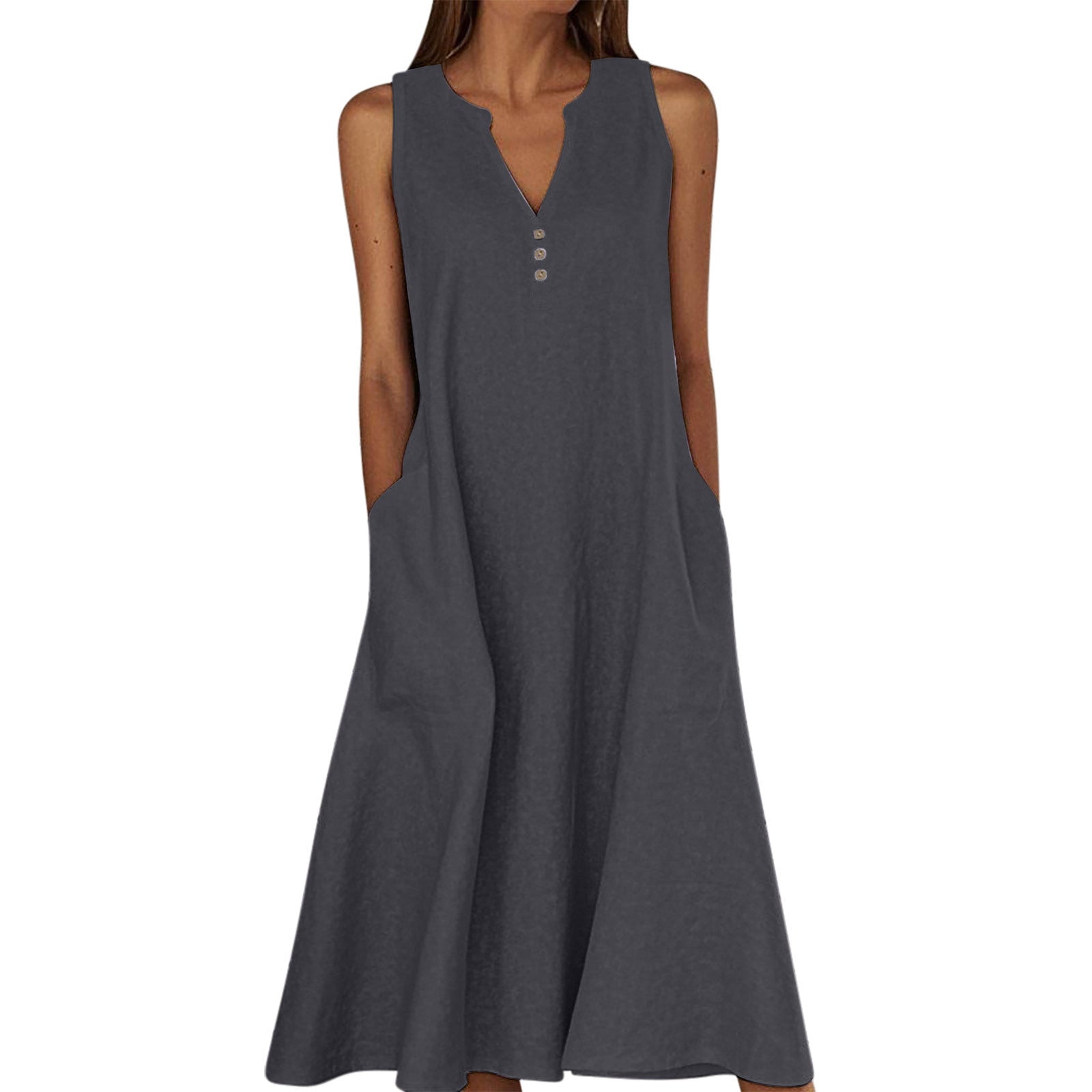 Women's Linen Ethnic Greek Sleeve Maxi Sleeveless Dress