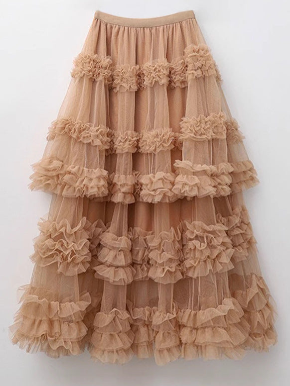 Long Cake Dress Pettiskirt High Waist Solid Color A- Skirt