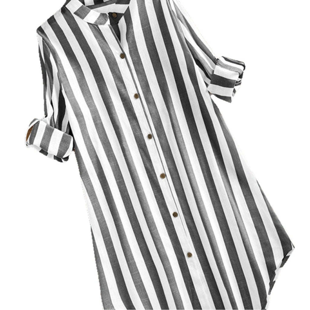 Women's Mid-length Casual Striped Shirt Long Sleeve Plus Size
