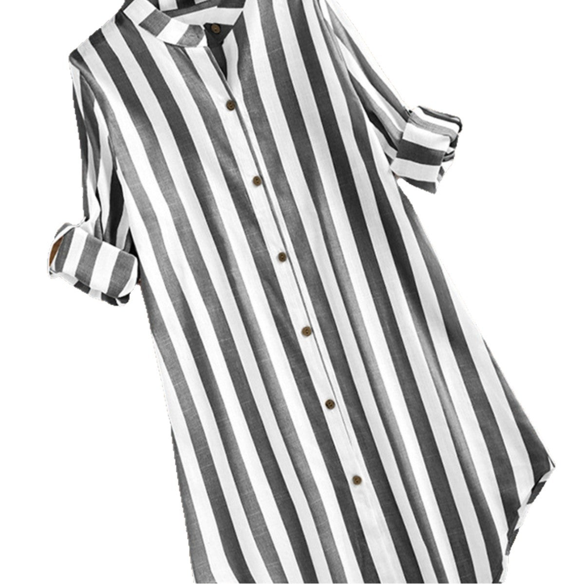 Women's Mid-length Casual Striped Shirt Long Sleeve Plus Size