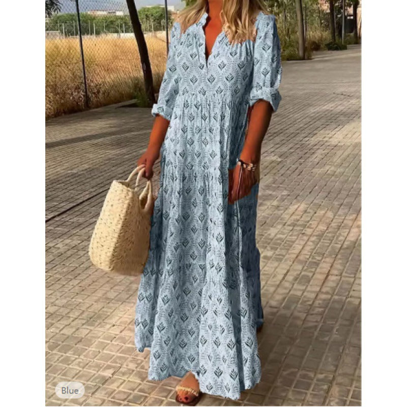 Women's Summer Retro Standing Collar Fashion Loose Dress
