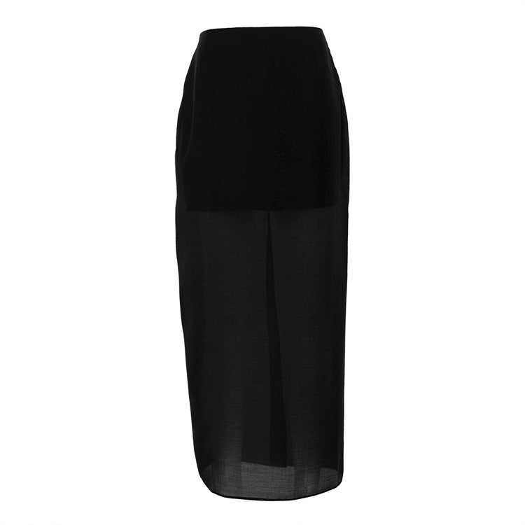 Women's Fashionable Black Mesh Design High Waist Skirts