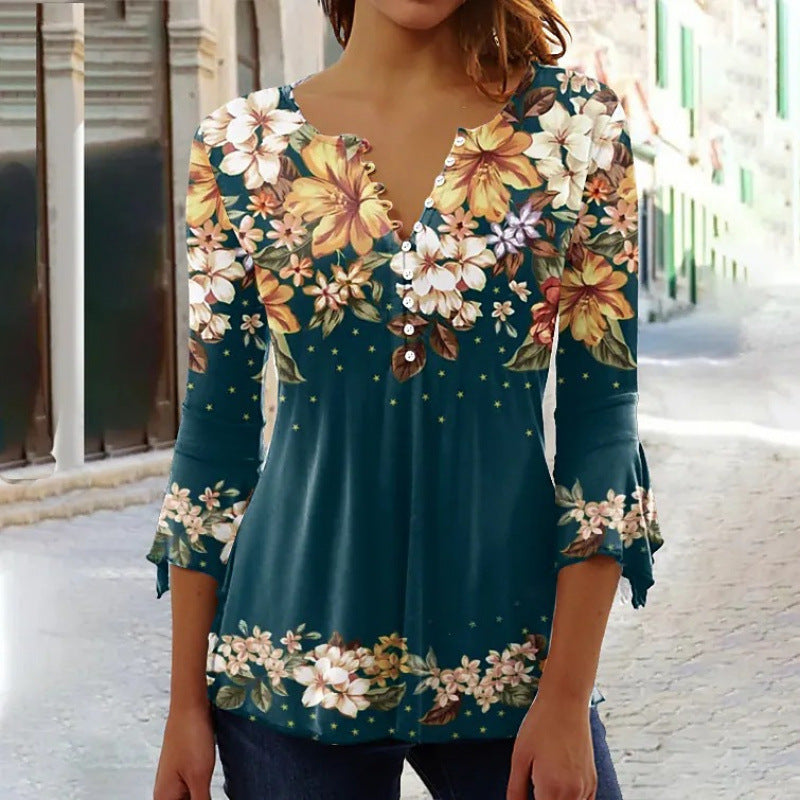 Graceful Classic Summer Fashion Flower Printed Women's T-shirt