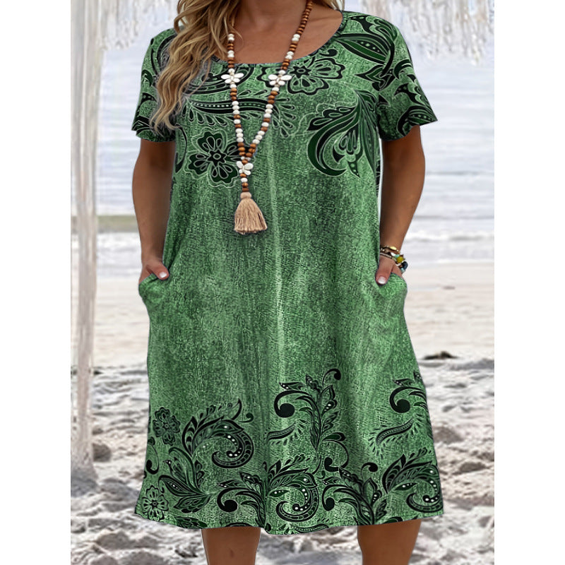 Charming Popular Women's Loose Printed Pocket Plus Size
