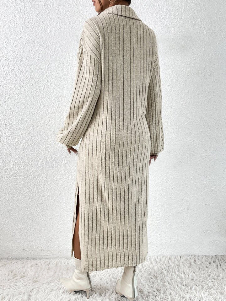 Women's Solid Color Drop Shoulder Slit Thigh No Belt Autumn Dress