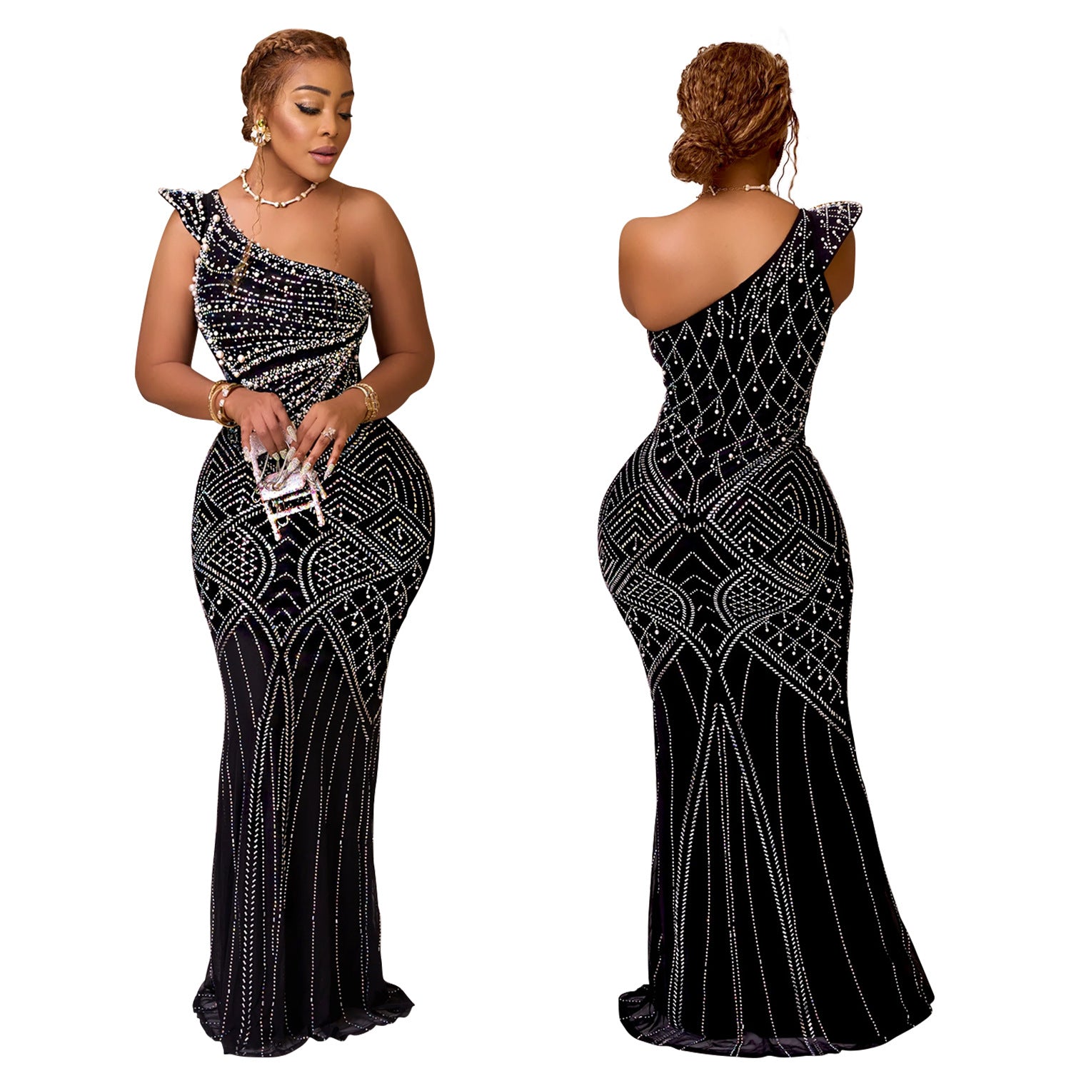 Women's Fashion Wear Solid Color Hot Drilling Dress