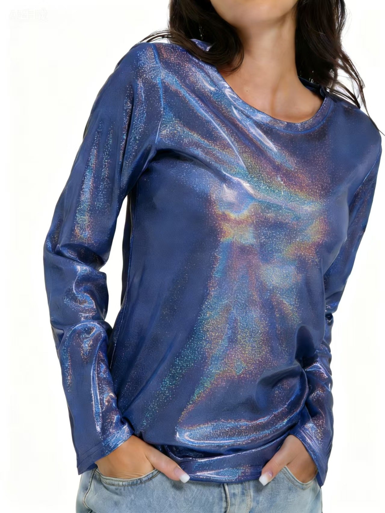 Women's Loose Shiny Reflective Long Sleeve Women's T-shirt