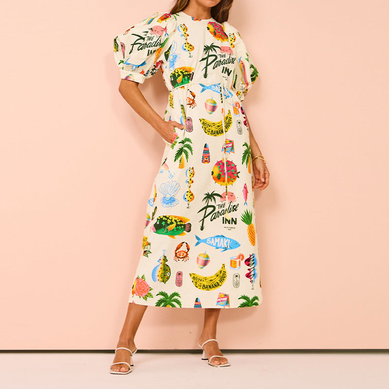 Women's Trend Printed Lantern Sleeve Long Sleeves Large Dress