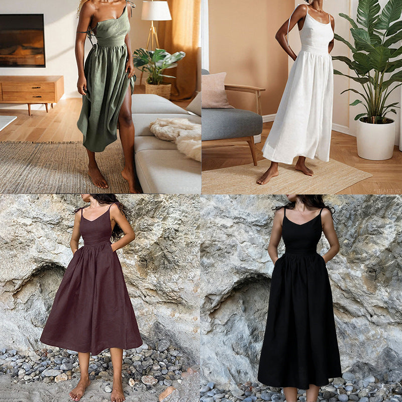 Women's Elegant Sexy Solid Color Mori Style High Dress
