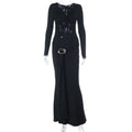 Women's Sexy Deep Mesh Stitching Long-sleeved Elegant Slim Dress