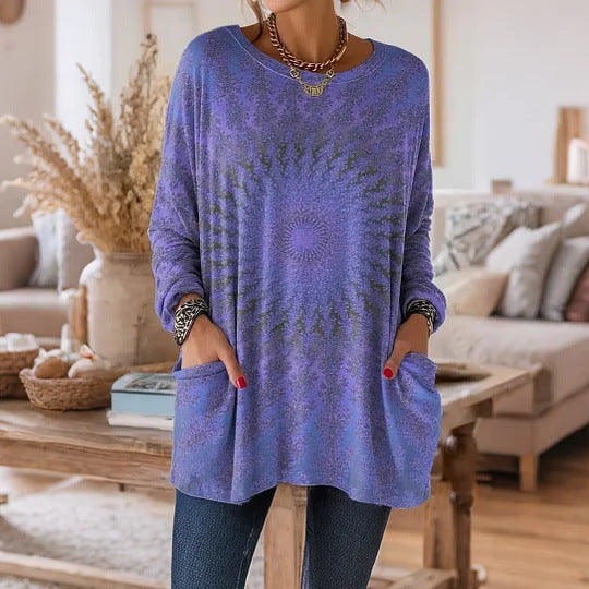 Women's Printed Casual Round Neck Long Sleeve Women's T-shirt