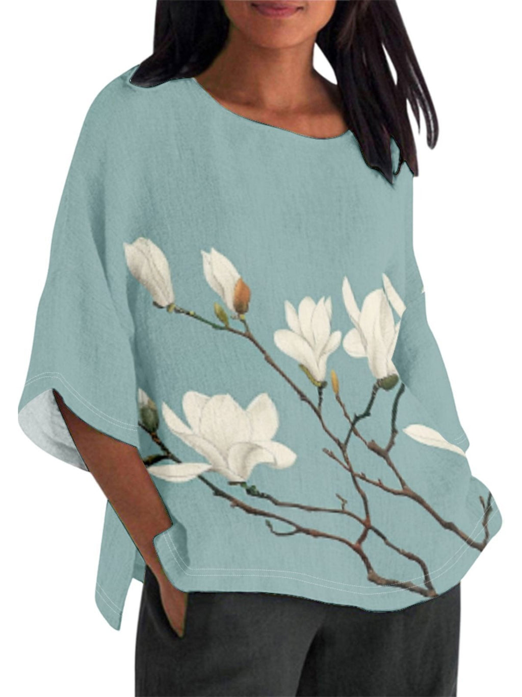 Women's Fashion Wear Loose Casual Sleeve Round Blouses