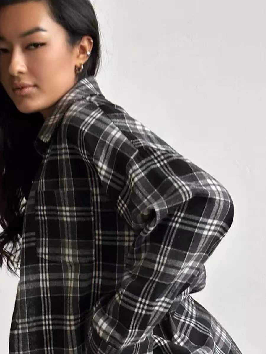 Women's Retro Style Loose Shirt Fashion Plaid Blouse