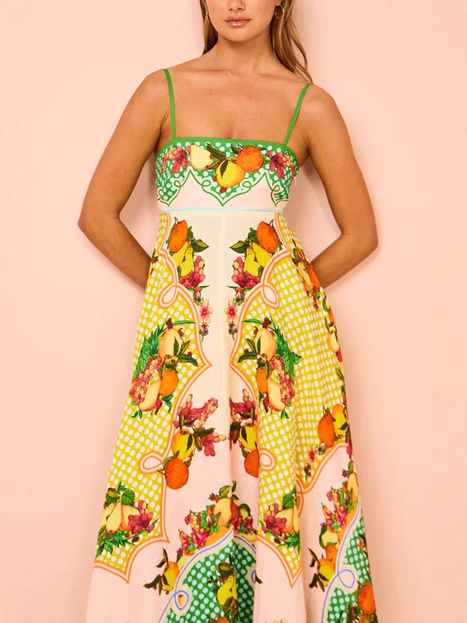 Women's Sexy Strap Positioning Printed Sleeveless High Waist Large Dress