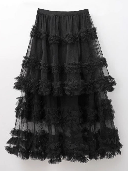 Long Cake Dress Pettiskirt High Waist Solid Color A- Skirt