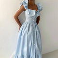 Flying Sleeves Striped Ruffled Long Summer Casual Style Dress