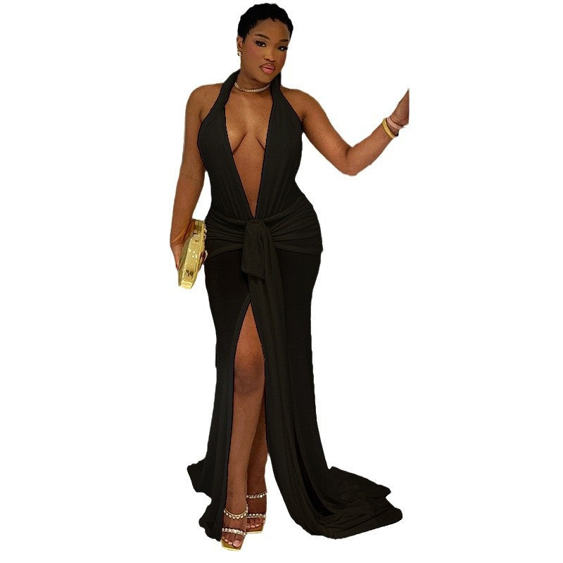 Women's Sexy Sleeveless Halter Backless Split Elegant Dress