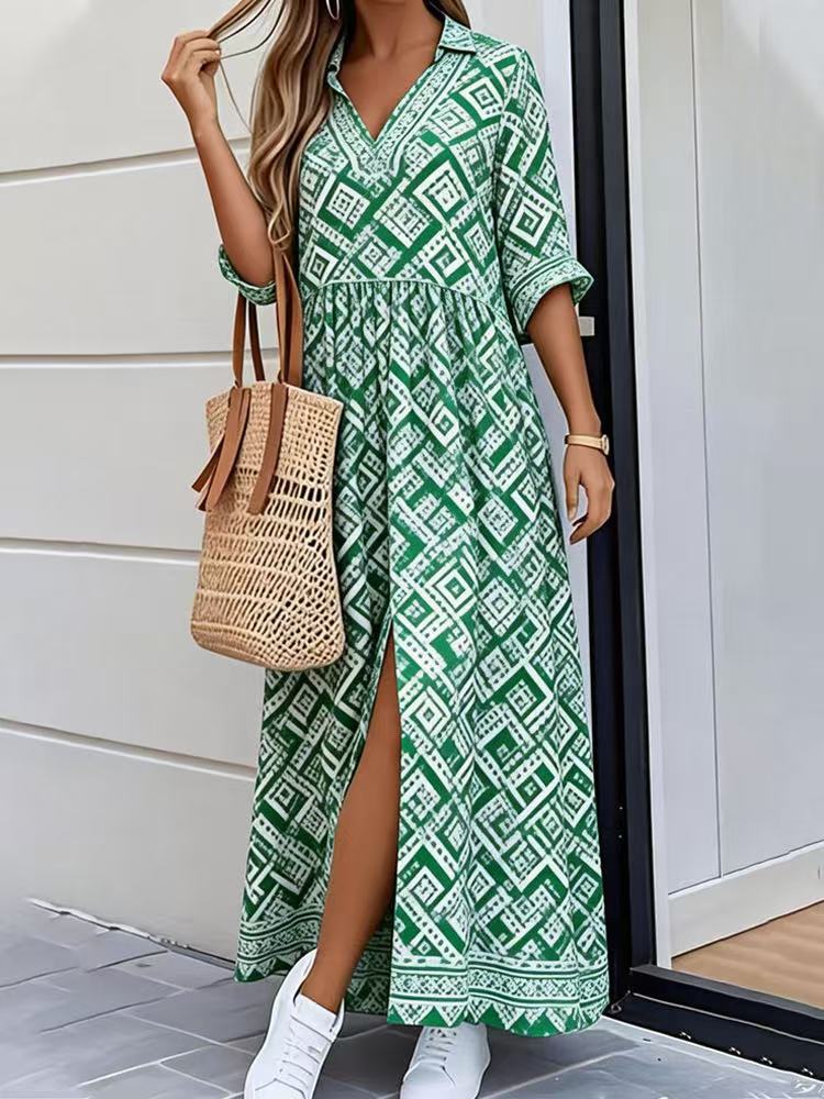Women's Spring Casual Loose Fashion Printed Lapel Pocket Clothing