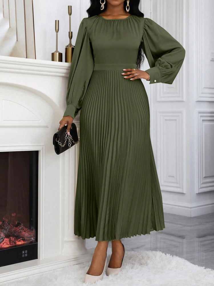 Beautiful Stylish Popular Women's Long-sleeved Pleated Dress