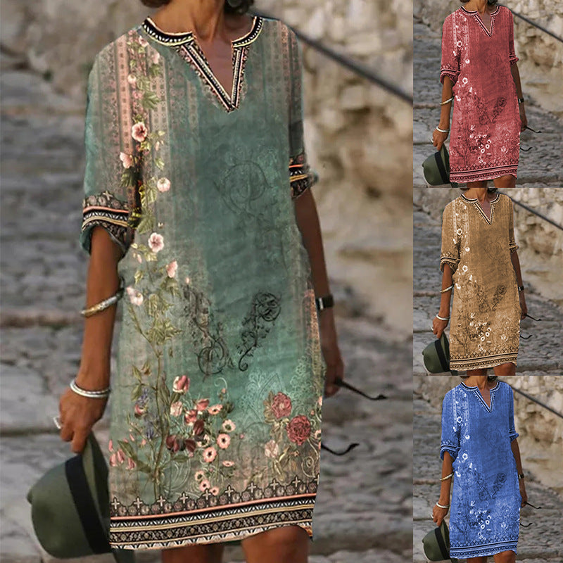 Slouchy Women's National Style Printed Casual Dress