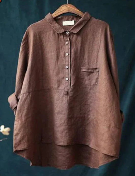 Slouchy Women's Shirt Printed Linen Fabric Blouse
