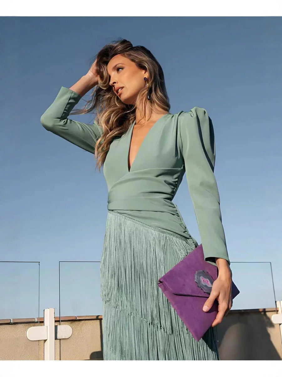 Durable Autumn Fashion Deep Tassels Long Suits