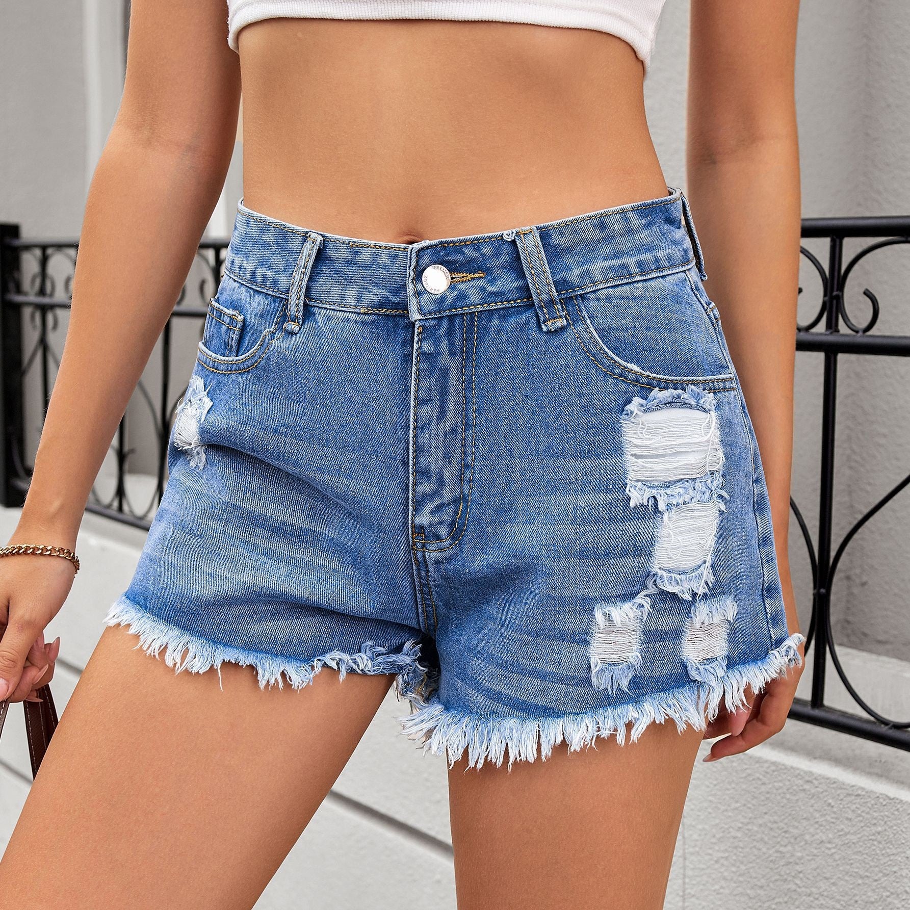 Durable Women's Washed Hot Ripped Denim Pants