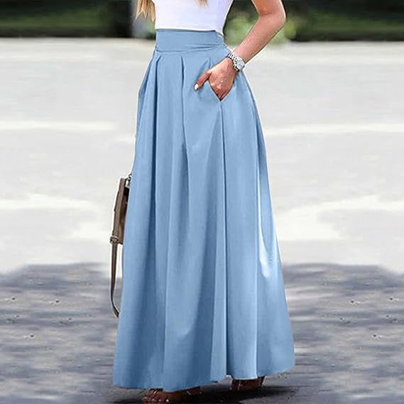 Women's Solid Fashion High Waist Pleated Maxi Skirt