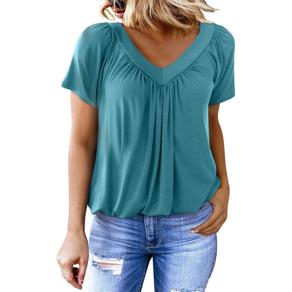 Women's Summer Pleated Loose Short-sleeved Cotton For Women's T-shirt