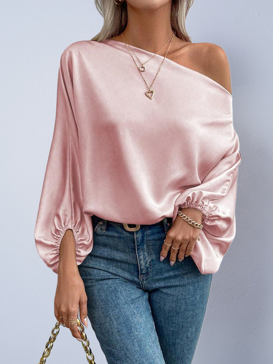 Women's Satin Shirt Winter Fashionable Asymmetric Blouse