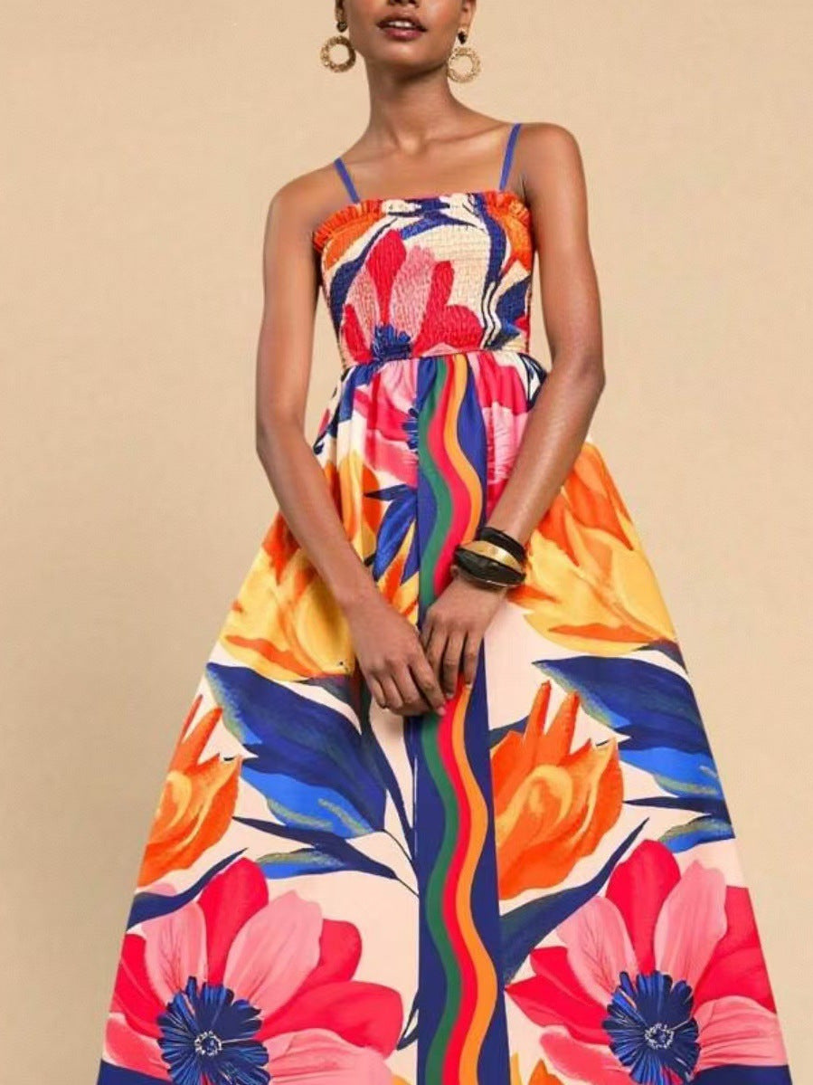 Women's Printed Elegant Graceful Smocking Waist Slimming Dress