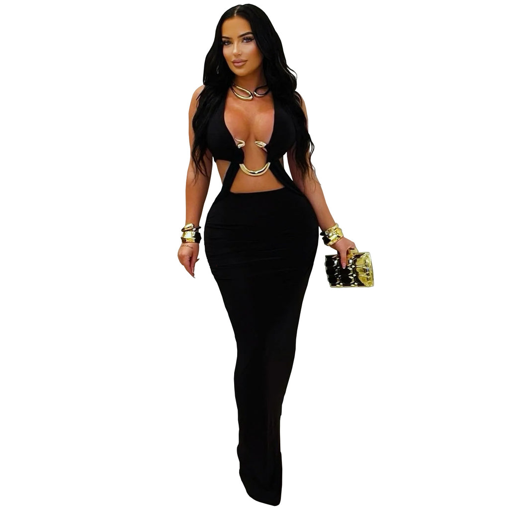 Women's Fashion Wear Sexy Slim Fit Pure Color Dress