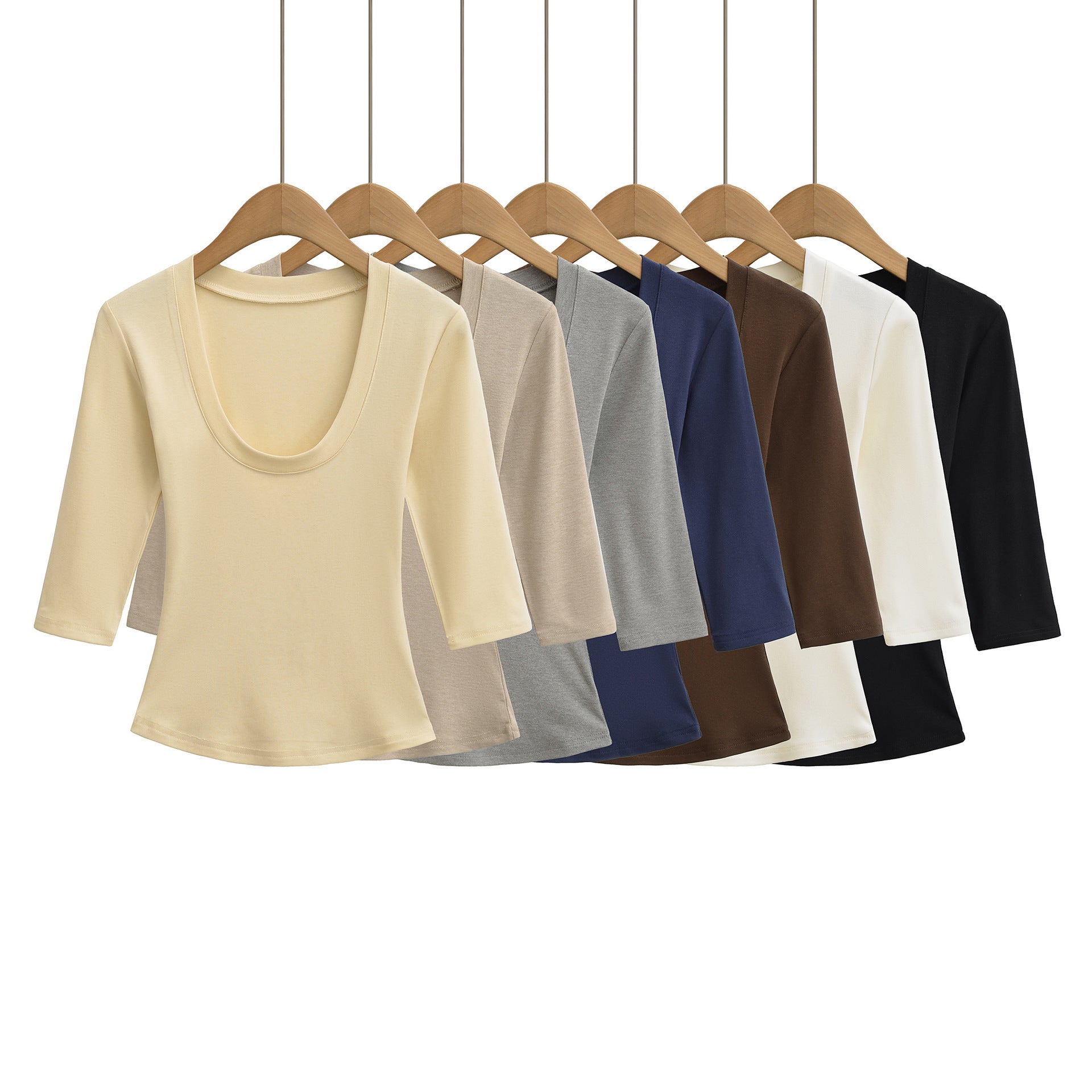 Women's Color Half Sleeves Knitted Inner Match Bottoming Women's T-shirt