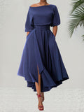 Oblique Shoulder Strap Elegant Solid Color Dress