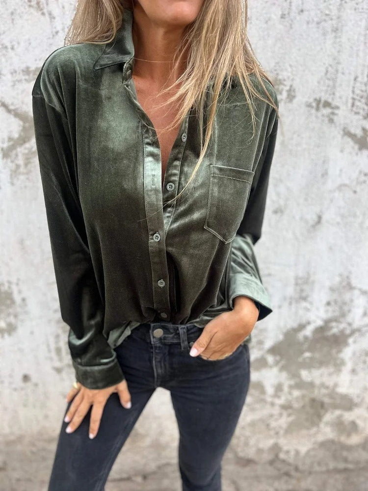 Women's Veet Shirt Long Sleeve Single-breasted Loose Blouse