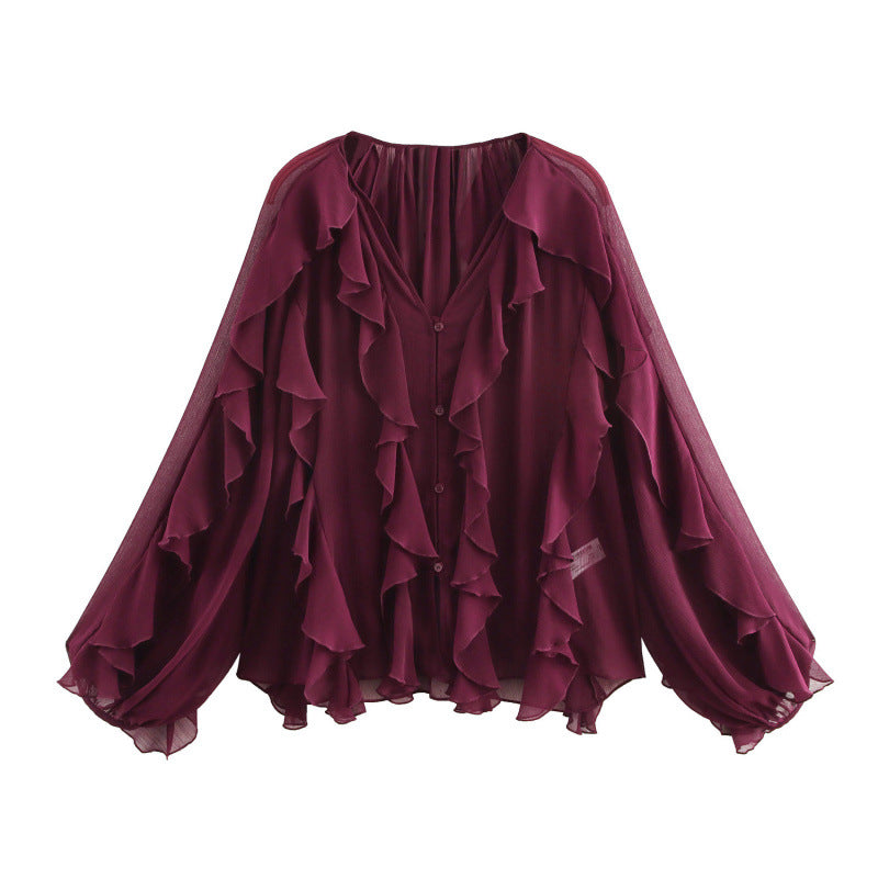 Women's Temperament Laminated Decoration Fashion Long Sleeve Blouse