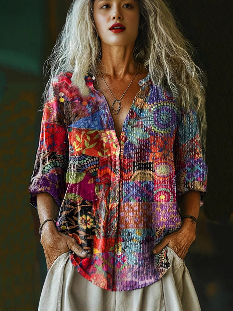 Women's Summer Casual Floral Shirt Little Daisy Blouse
